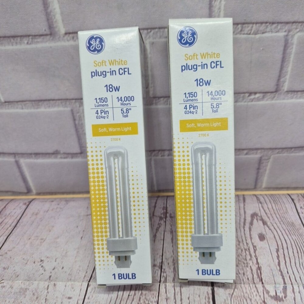 2 lot GE CFL Light Bulb, Soft White, Double Biax, G24-q Base, 18‎ Watt